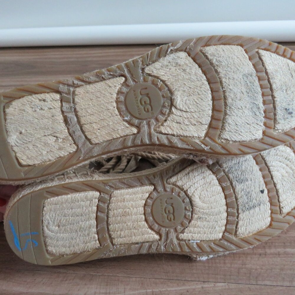 UGG Libbi Serape Leather Woven Espadrilles Flat Shoes in Beige Cream - Size US 8 - Picture 13 of 14